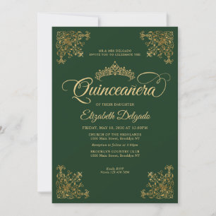 Classic Emerald Groen Goud Lijst Tiara Quinceanera Kaart