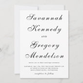 Classic en elegant Script Black and White Wedding Kaart (Voorkant)