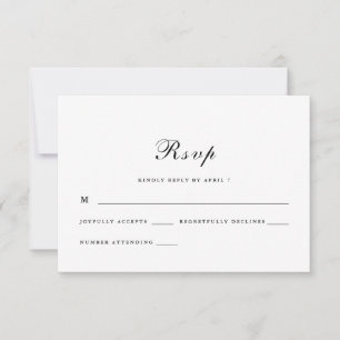 Classic en elegant Script Black and White Wedding RSVP Kaartje