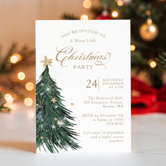 Classic Evergreen Gold Christmas Party Invitation