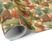 Classic Fall Pinecones Acorns – Orange & Green Cadeaupapier (Rol Hoek)