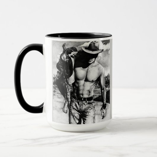 Classic Fine Art Charcoal Sketch Cowboy Koffie Mok (Links)