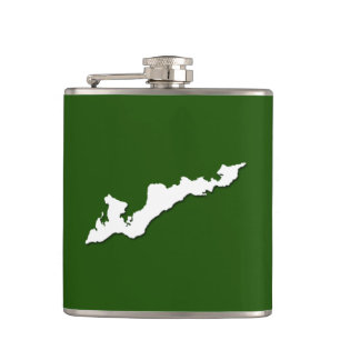 Classic Fishers Island Logo Flask - White on Green Heupfles
