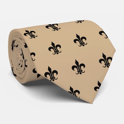 Classic Fleur De Lis, noir sur la cravate bronzage (Roulé)