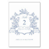 Classic Floral Crest Dusty Blue Wedding Kaart (Voorkant)