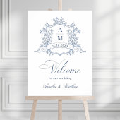 Classic Floral Crest Dusty Blue Wedding Welkom Poster