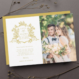 Classic Floral Crest Gouden Trouwfoto Bedankkaart