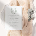 Classic Floral Crest Sage Green Faire-part de mari<br><div class="desc">Faire-part de mariage vert classique à la sauge.</div>