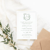 Classic Floral Crest Sage Green Faire-part de mari