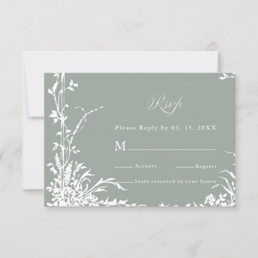 Classic Floral Frame Wedding RSVP Sage Green (Devant)