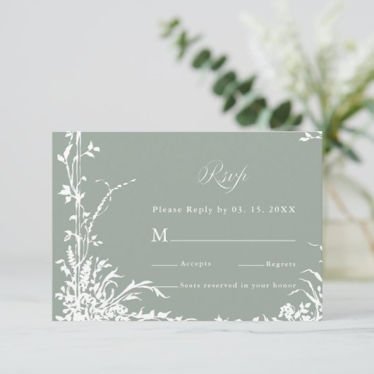 Classic Floral Frame Wedding RSVP Sage Green (Debout devant)