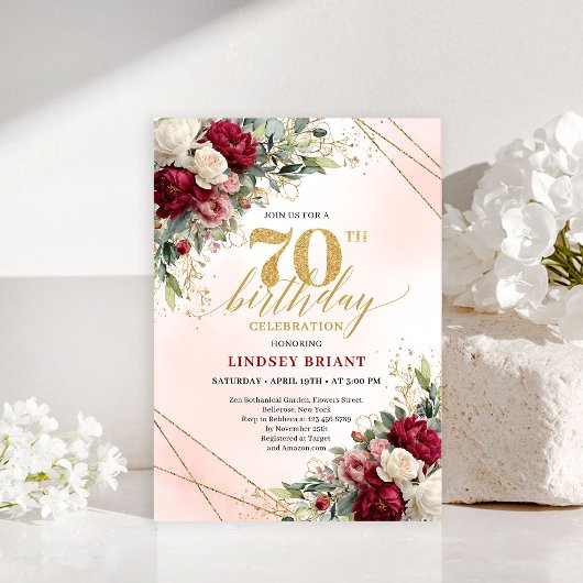 Classic Floral Gold 70th Birthday Party Invitation