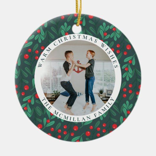 Classic Floral Lijst Kerstfoto Orament Keramisch Ornament (Voorkant)