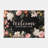  Classic Floral op zwarte familienaam Deurmat (Voorkant)