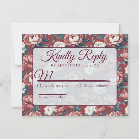 Classic Floral Rustic Peonies Wedding RSVP Kaartje (Voorkant)