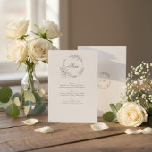 Classic Floral Wreath Monogram Wedding Menu