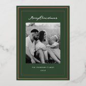 Classic Forest Green en Gold Lijst Familiefoto Folie Feestdagenkaart (Voorkant)