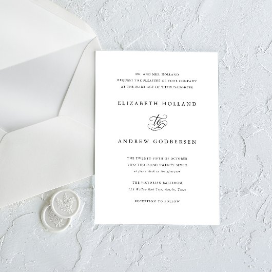 Classic Formal Black and White Wedding Invitation Kaart