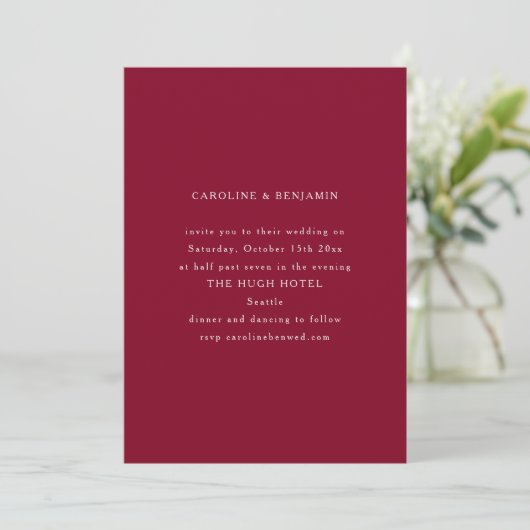 Classic Formal Burgundy Minimalist Wedding Kaart (Staand voorkant)