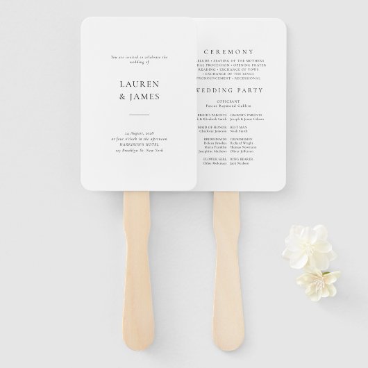 Classic Formal Modern Wedding Program Fan Handwaaier (Voorkant en achterkant)