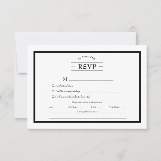 Classic Formal Noir Blanc Menu Choix RSVP (Devant)