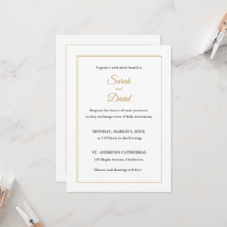 Classic Formal Wedding Invitation. Gold Caligraphy Kaart
