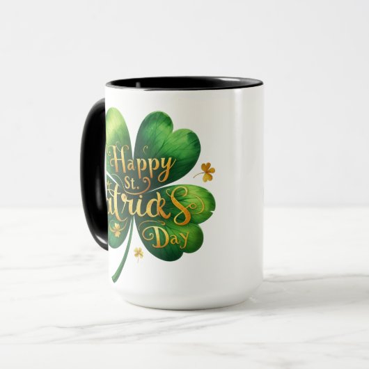 Classic Four Leaf Clover Happy St Patrick's Day Mok (Voorkant links)