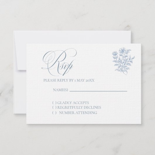 Classic French Blue Wedding RSVP card (Devant)