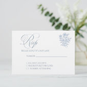 Classic French Blue Wedding RSVP card (Debout devant)