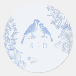 Classic French Blue White Floral Birds Wedding  Ronde Sticker