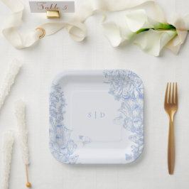 Classic French Blue White Floral Wedding Enclosure Papieren Bordje