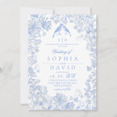  Classic French Blue White Floral Wedding  Kaart (Voorkant)