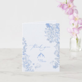 Classic French Blue White Floral Wedding Thank you Kaart