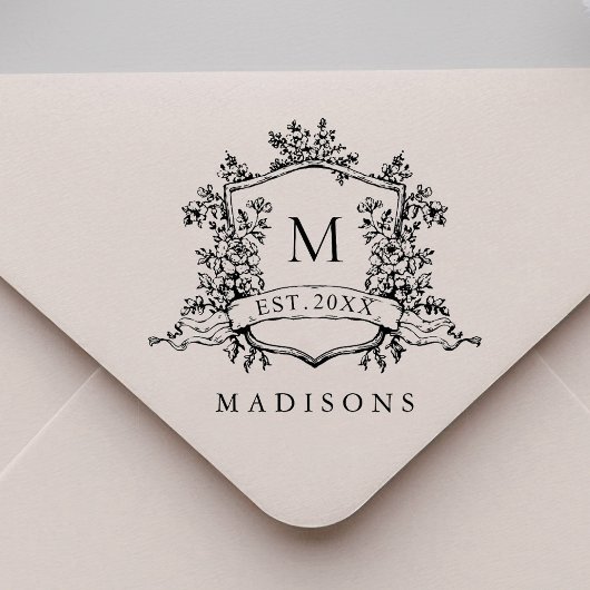 Classic French Floral Crest Monogram Rubberstempel