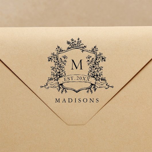 Classic French Floral Crest Monogram Rubberstempel