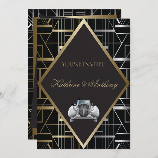 Classic Gatsby Deco Faire-part de mariage (Devant / Derrière)