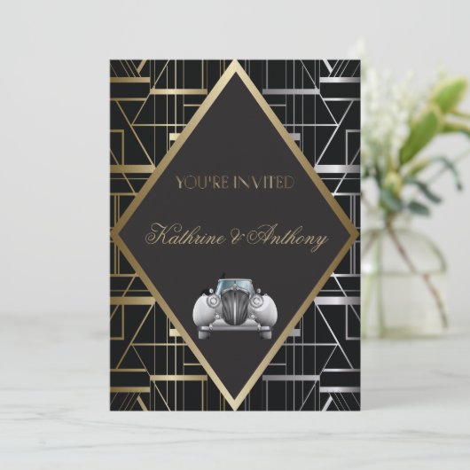 Classic Gatsby Deco Faire-part de mariage (Debout devant)