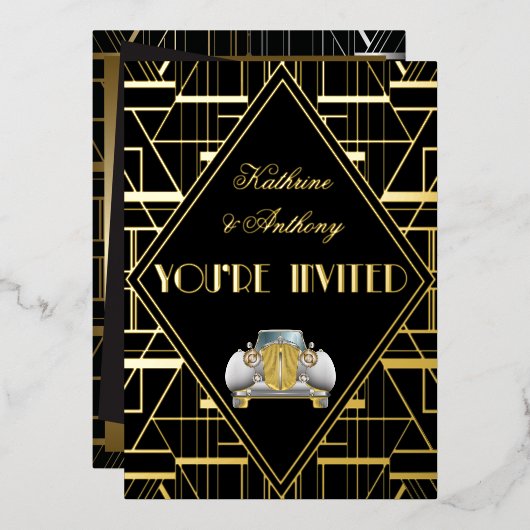 Classic Gatsby Deco Faire-part de mariage (Recto/Verso)