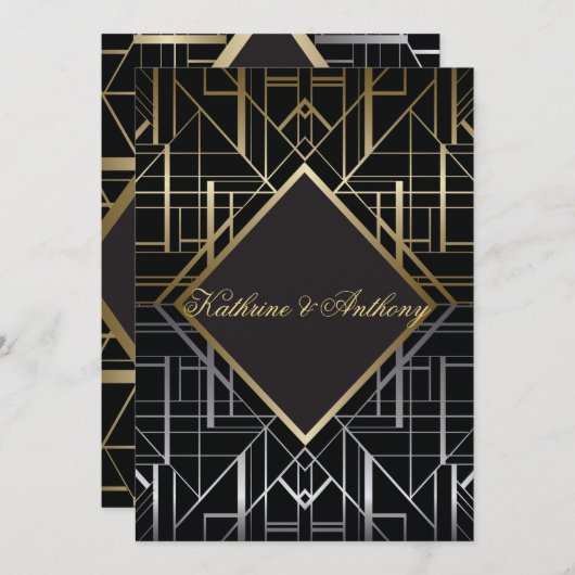 Classic Gatsby Deco Faire-part de mariage Simple (Devant / Derrière)