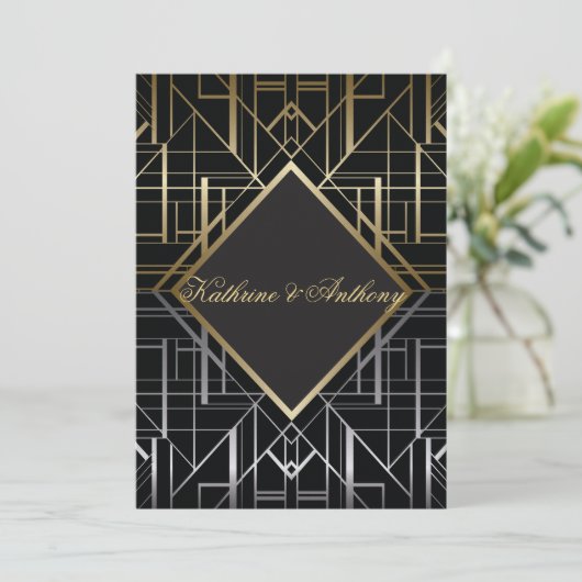 Classic Gatsby Deco Faire-part de mariage Simple (Debout devant)