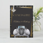 Classic Gatsby Deco Limo Faire-part de mariage (Debout devant)