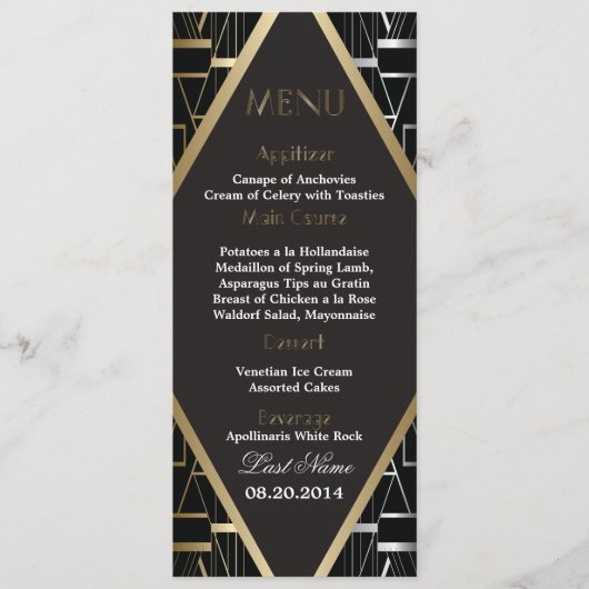 Classic Gatsby Deco Menu Mariage 2 (Devant)