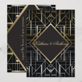 Classic Gatsby Deco Wedding Invitation G Kaart (Voorkant / Achterkant)