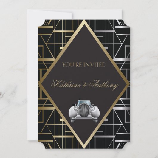 Classic Gatsby Deco Wedding Invitation Kaart (Voorkant)