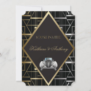 Classic Gatsby Deco Wedding Invitation Kaart