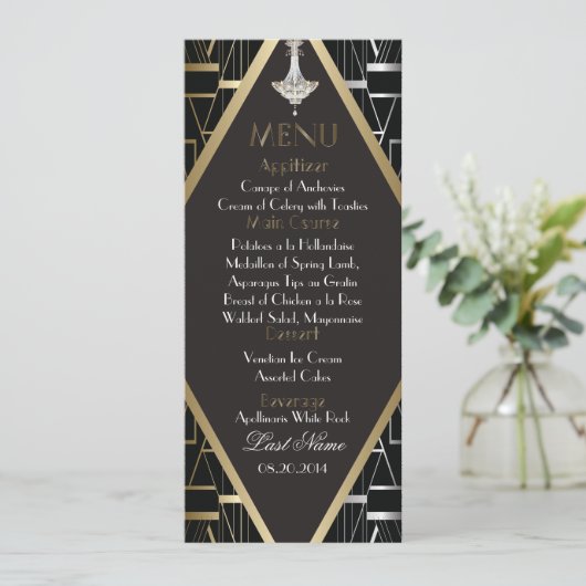 Classic Gatsby Deco Wedding Menu Chandelier (Staand voorkant)