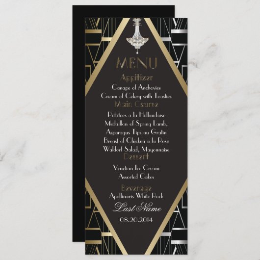 Classic Gatsby Deco Wedding Menu Chandelier (Voorkant / Achterkant)