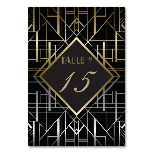 Classic Gatsby Deco Wedding Table Number Kaart (Achterkant)