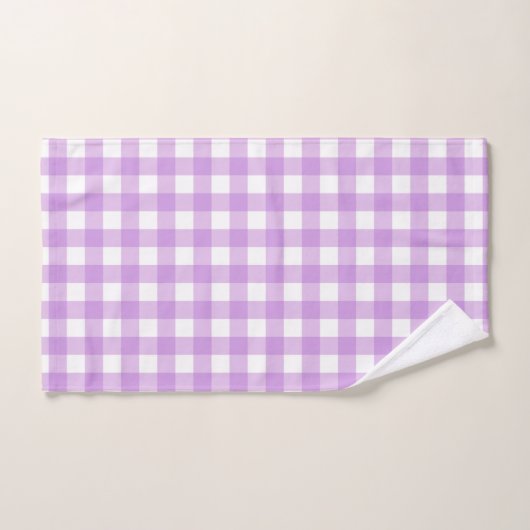 Classic Gingham Check Pset Patroon Lila Bad Handdoek (Handdoek)
