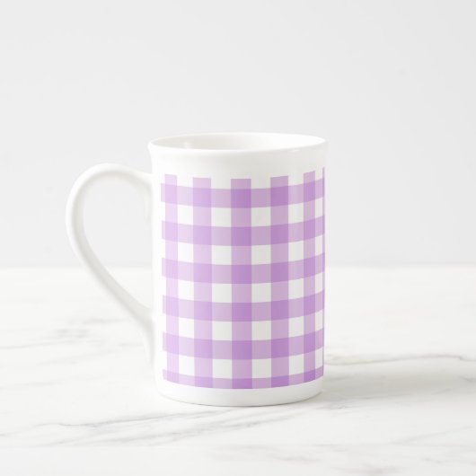 Classic Gingham Check Pset Patroon Lila Porselein Kop (Links)